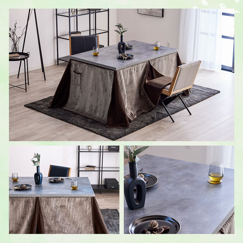 こたつテーブル ハイタイプ テーブル 単品 135cm 4人用 モルタル調