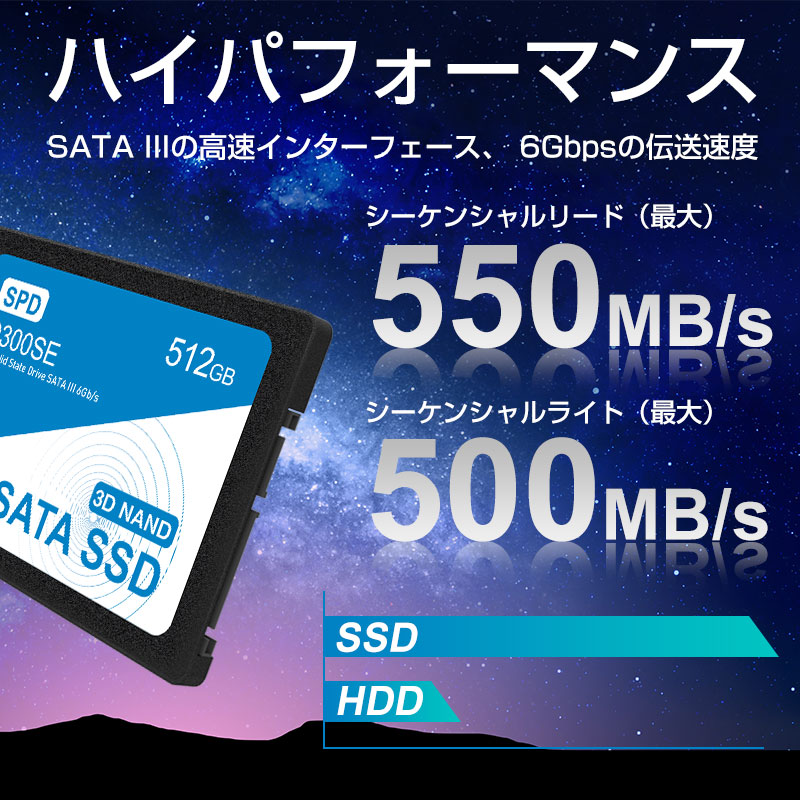 SPD SPD SSD 512GB 2.5インチ 7mm 内蔵型SSD SATAIII 6Gb/s 550MB/s 3D