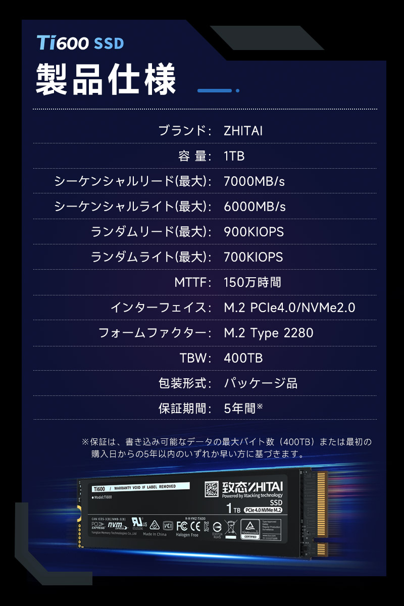 ZHITAI ポイント2倍 YMTC ZHITAI 1TB 内蔵SSD M.2 2280 R:7000MB/s W