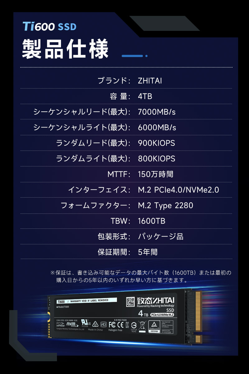 ZHITAI ポイント2倍 YMTC ZHITAI 4TB 内蔵SSD M.2 2280 R:7000MB/s W