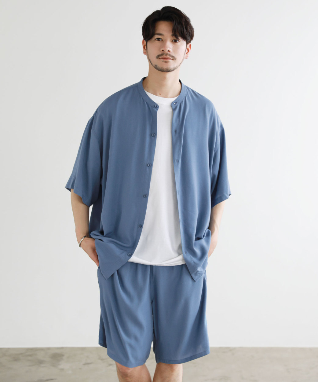 ルームウェア セットアップ メンズ 上下セット シャツ 半袖 バンド