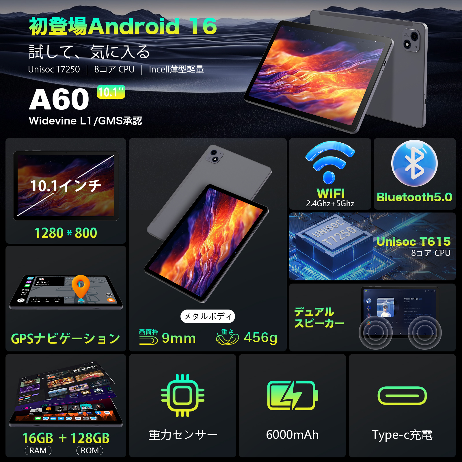 コスパ最強☆Avidpad A60 Android 16 タブレット 10インチ Wi-Fiモデル