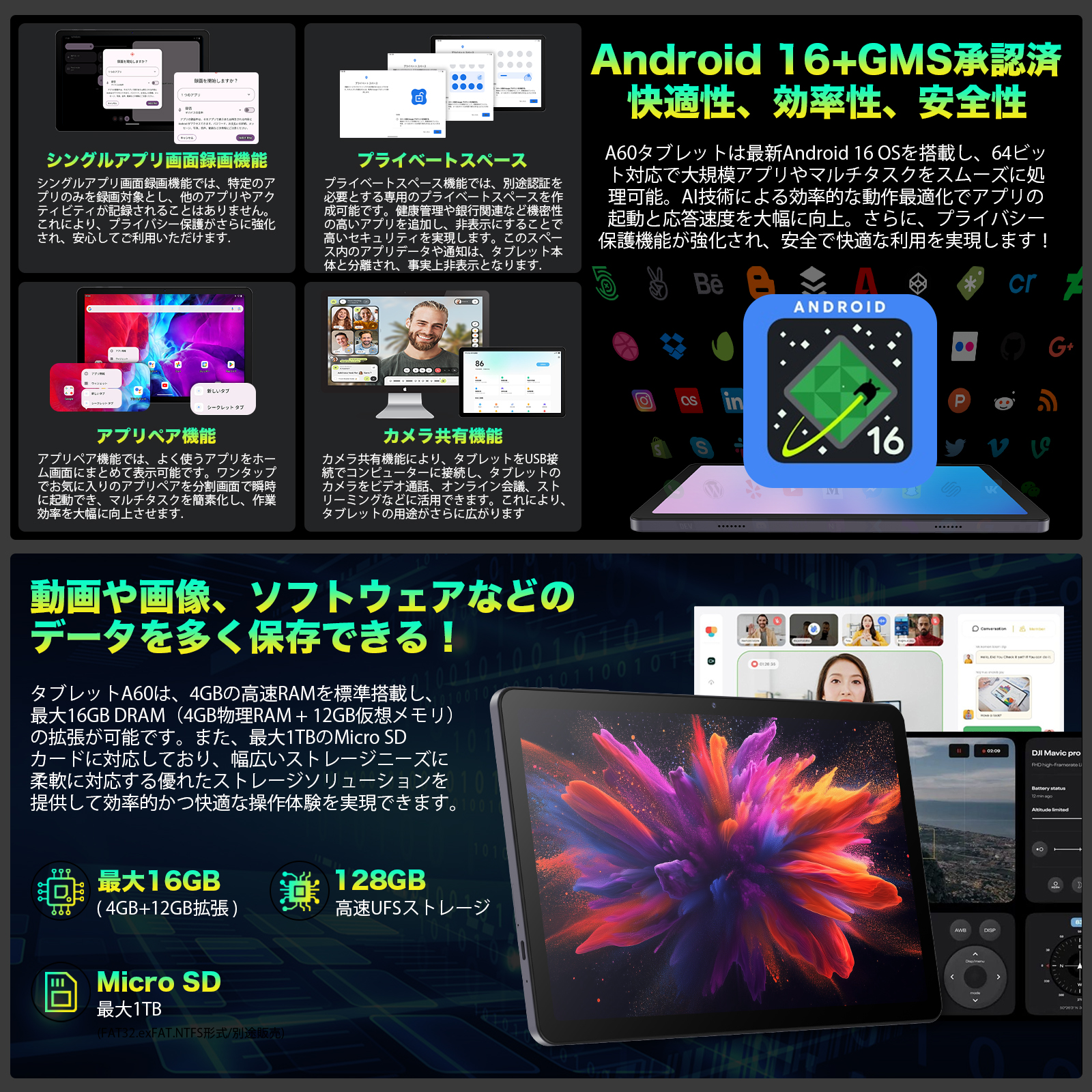 コスパ最強☆Avidpad A60 Android 16 タブレット 10インチ Wi-Fiモデル