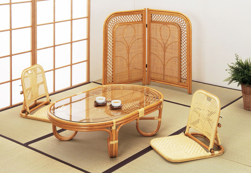 衝立 ラタン 籐 スクリーン 2連 パーテーション 低い アジアン