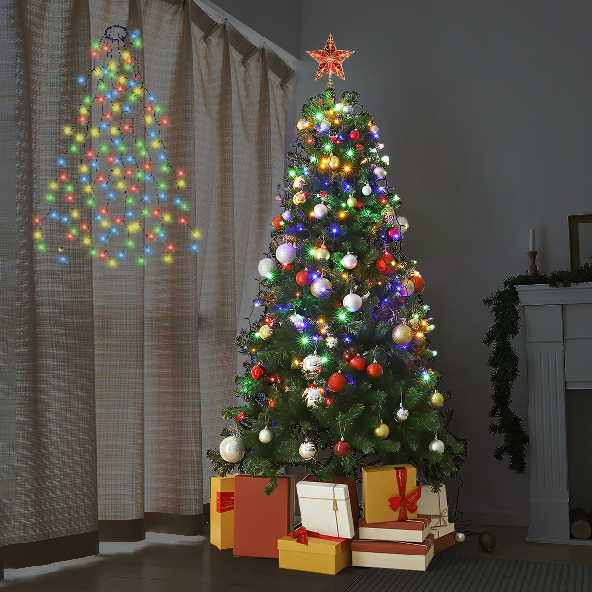 SALCAR クリスマスツリー用 イルミネーションライト 1.5m×8本 200球