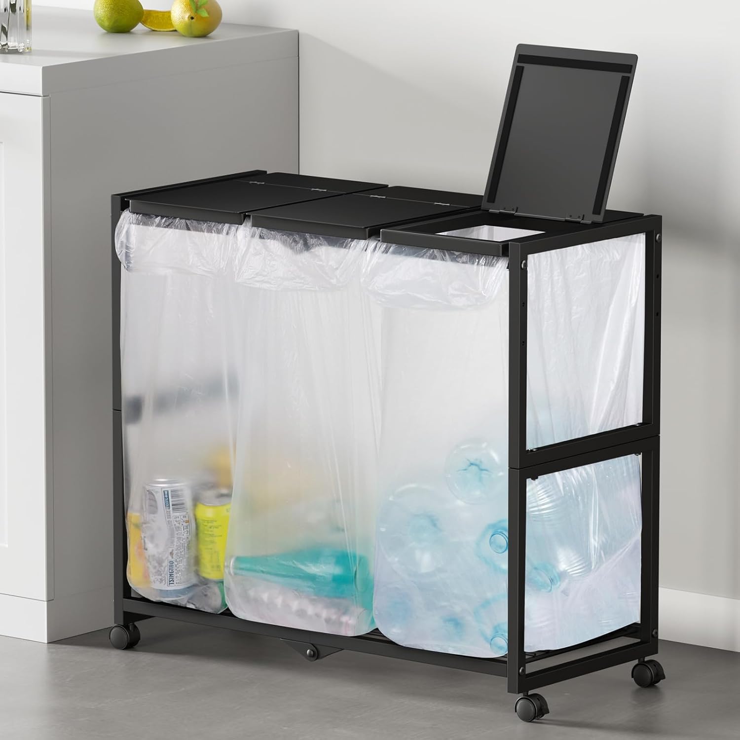 ゴミ箱 3分別 ダストワゴン 20~45L対応 ゴミ袋ホルダー 高さ調節 約