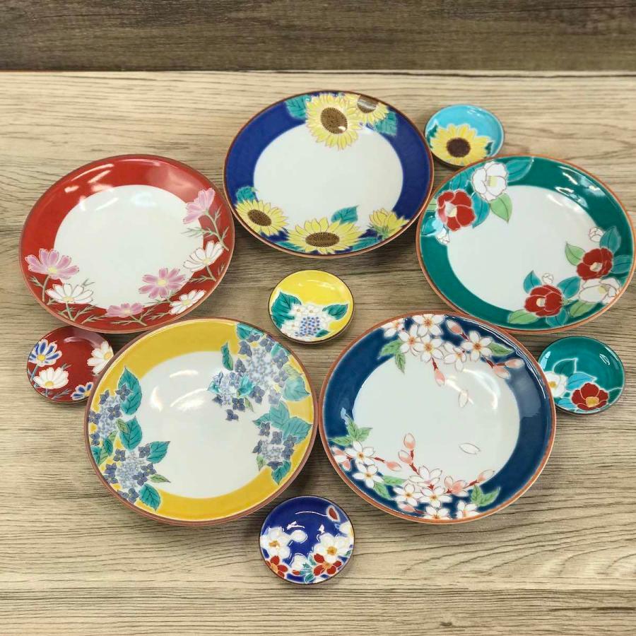 九谷焼 四季の花 4.6号皿揃 中皿 5枚 セット おしゃれ 青郊窯 日本製