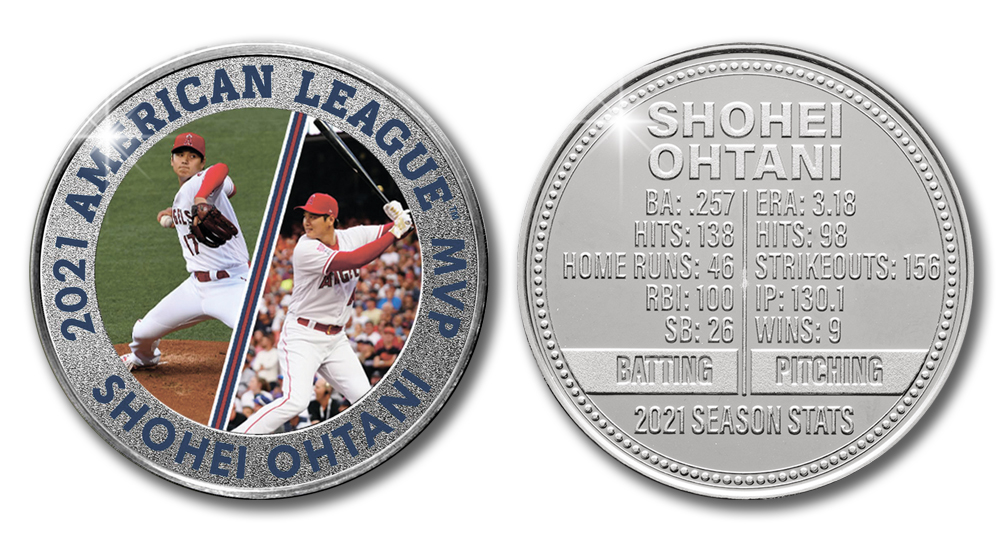 大谷翔平 純銀 「 ア・リーグ MVP 受賞二刀流記念 メダル 」 直径3.9cm