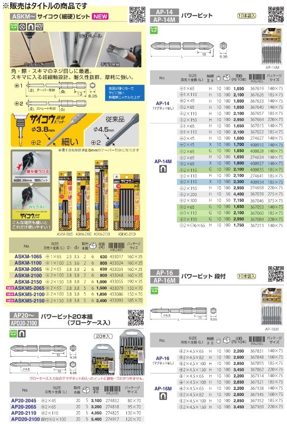 アネックス AP-14M パワービット 10本組 ＋2×45 (X硬度) ANEX 兼古