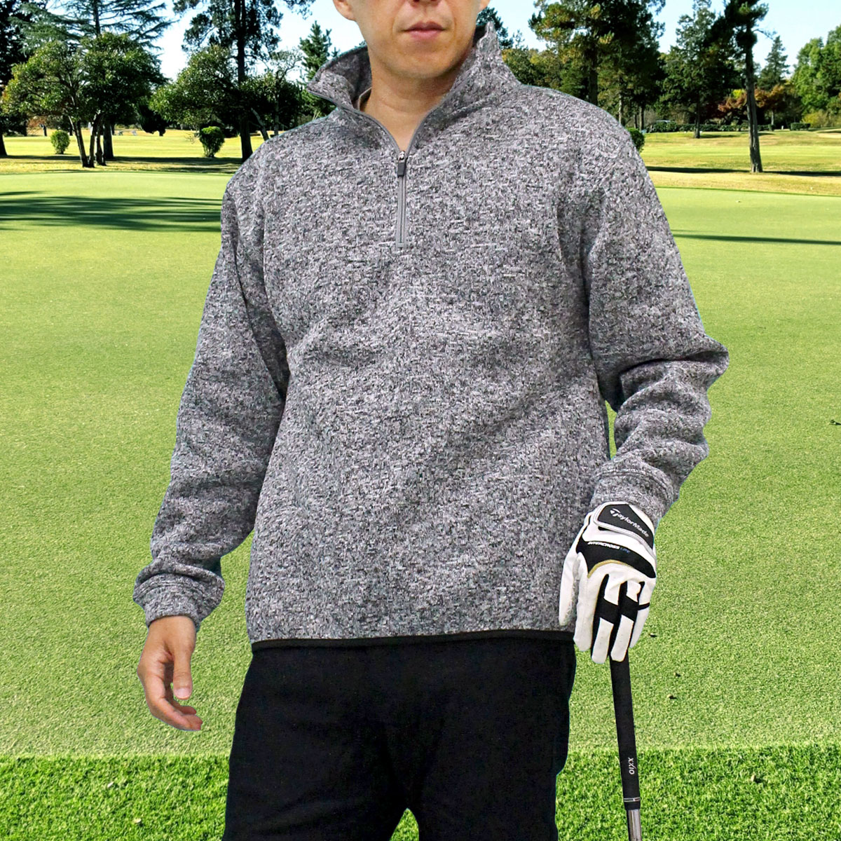 ゴルフ ハーフジップトレーナー メンズ ゴルフウェア 裏起毛 ニット