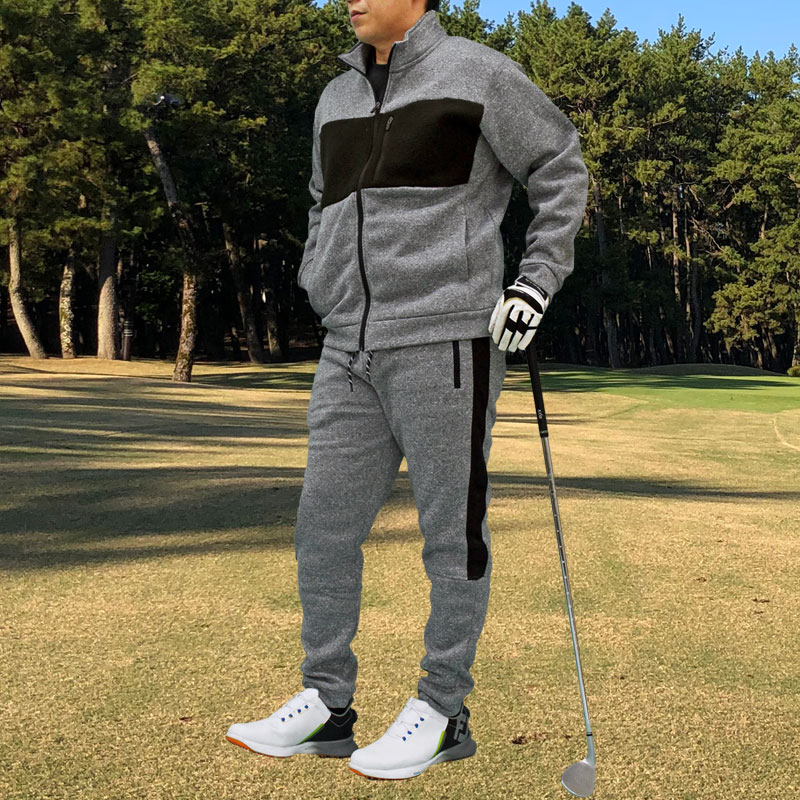 ゴルフウェア セットアップ メンズ 上下セット 暖かい 裏起毛 ニット