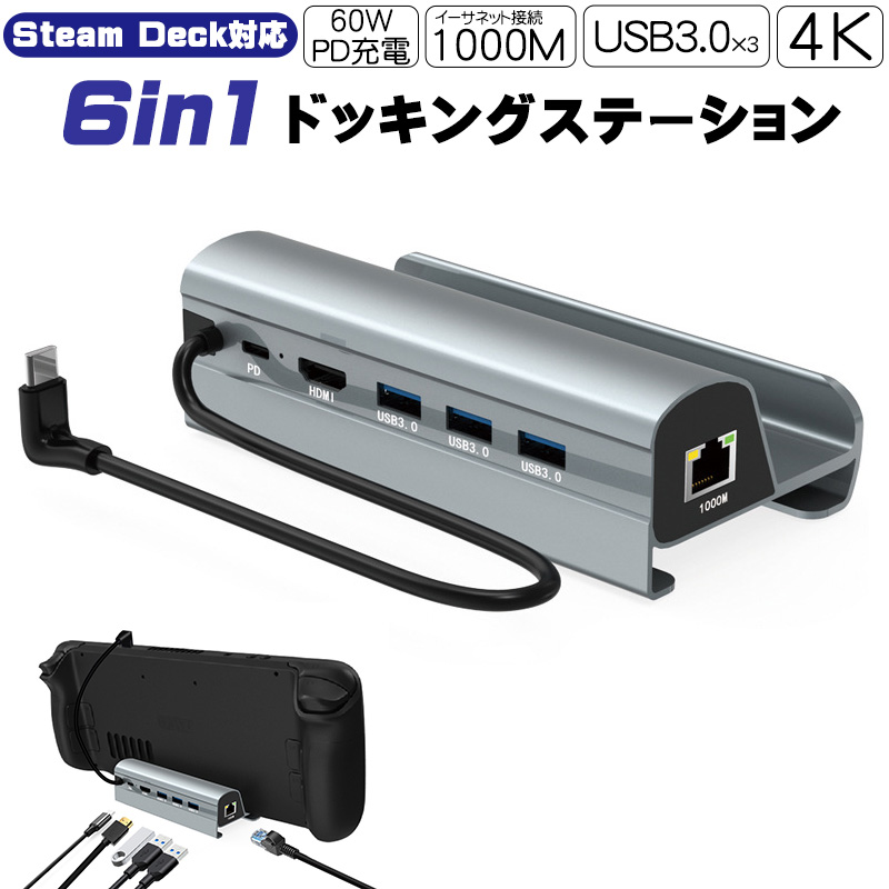 Steam Deck対応 6in1 ドッキングステーション 4K 出力対応 HDMI2.0