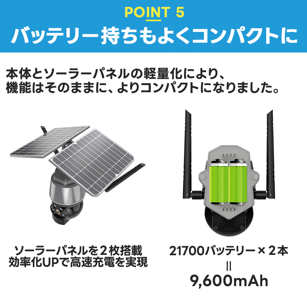 防犯カメラ 屋外 家庭用 ソーラー 500万画素 ワイヤレス wifi
