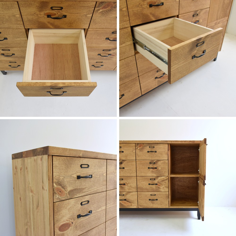 チェスト 150センチ パイン 無垢 タンス アイアン 鉄脚 ドロワー 収納