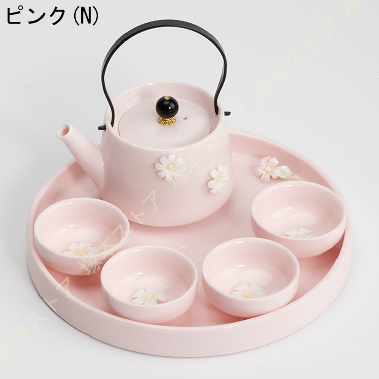 かわいい花柄の茶器5点セット 湯呑 急須 ポット 茶器 オシャレ食器