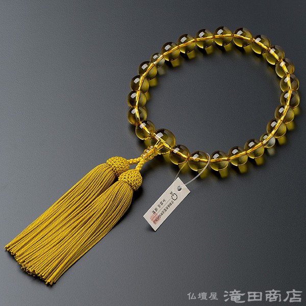 仏壇屋 滝田商店 数珠 男性用 黄水晶 22玉 念珠袋付き : 仏壇・仏具