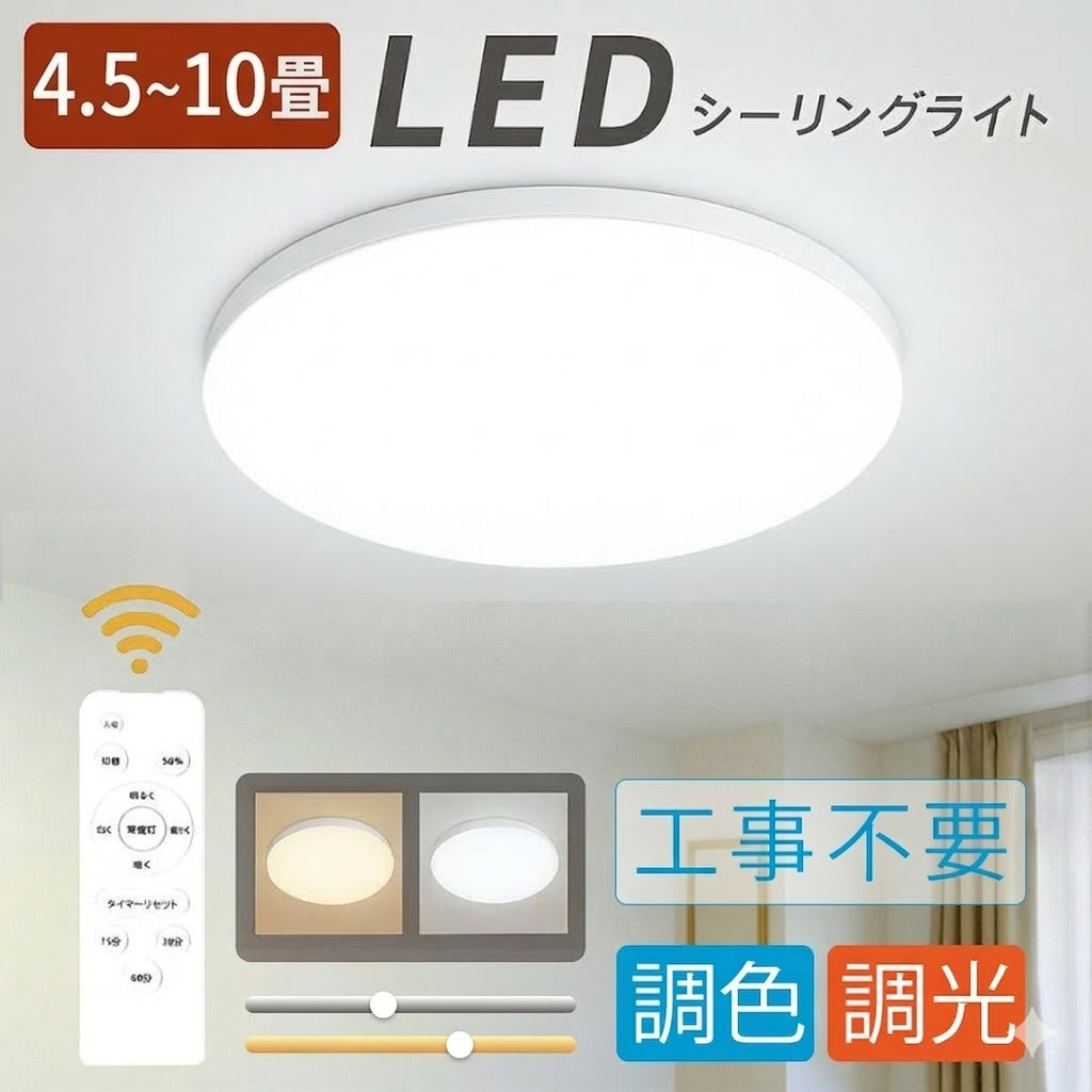 タイムセール】シーリングライト led 照明器具 6畳 8畳 10畳 調光調色
