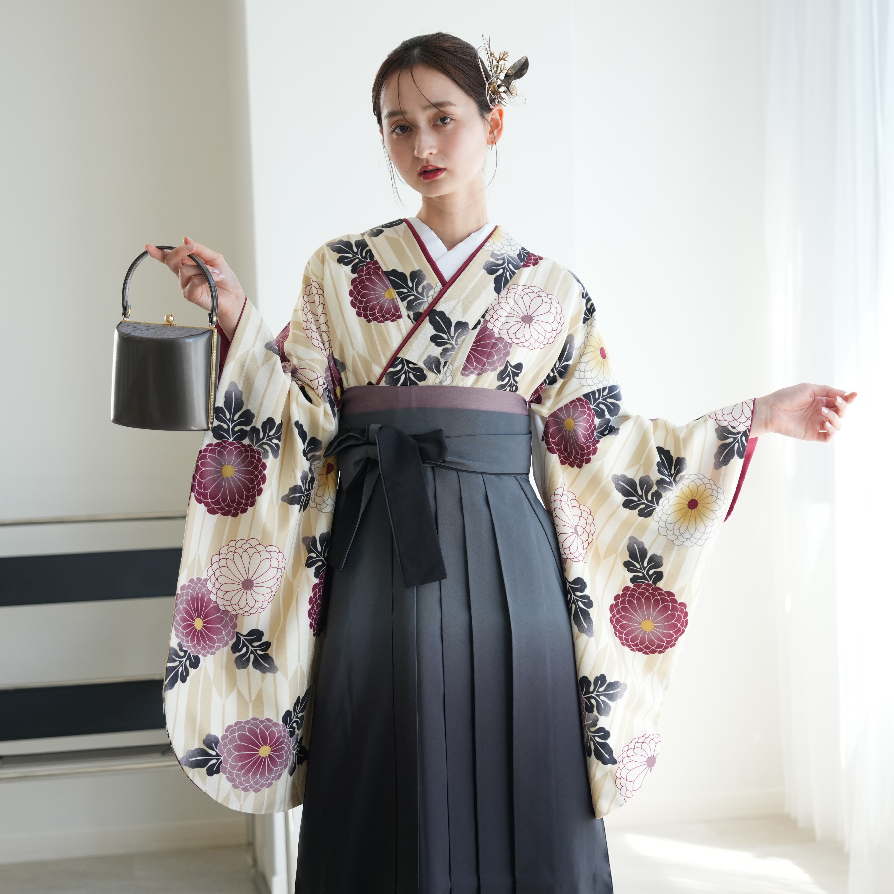 袴 レンタル 卒業式 2尺袖着物 17点セット ニコアンティーク 古典柄