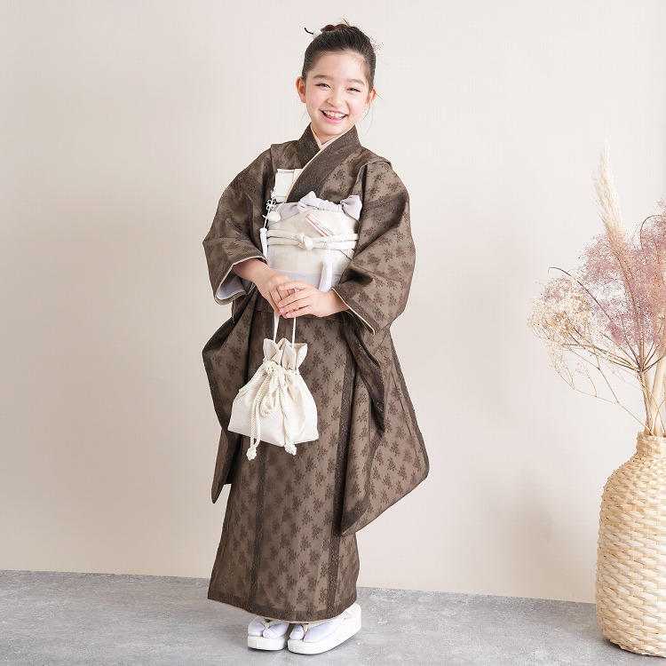 レンタル 七五三 着物 7歳 女の子 utatane レトロ レース 茶系 茶色