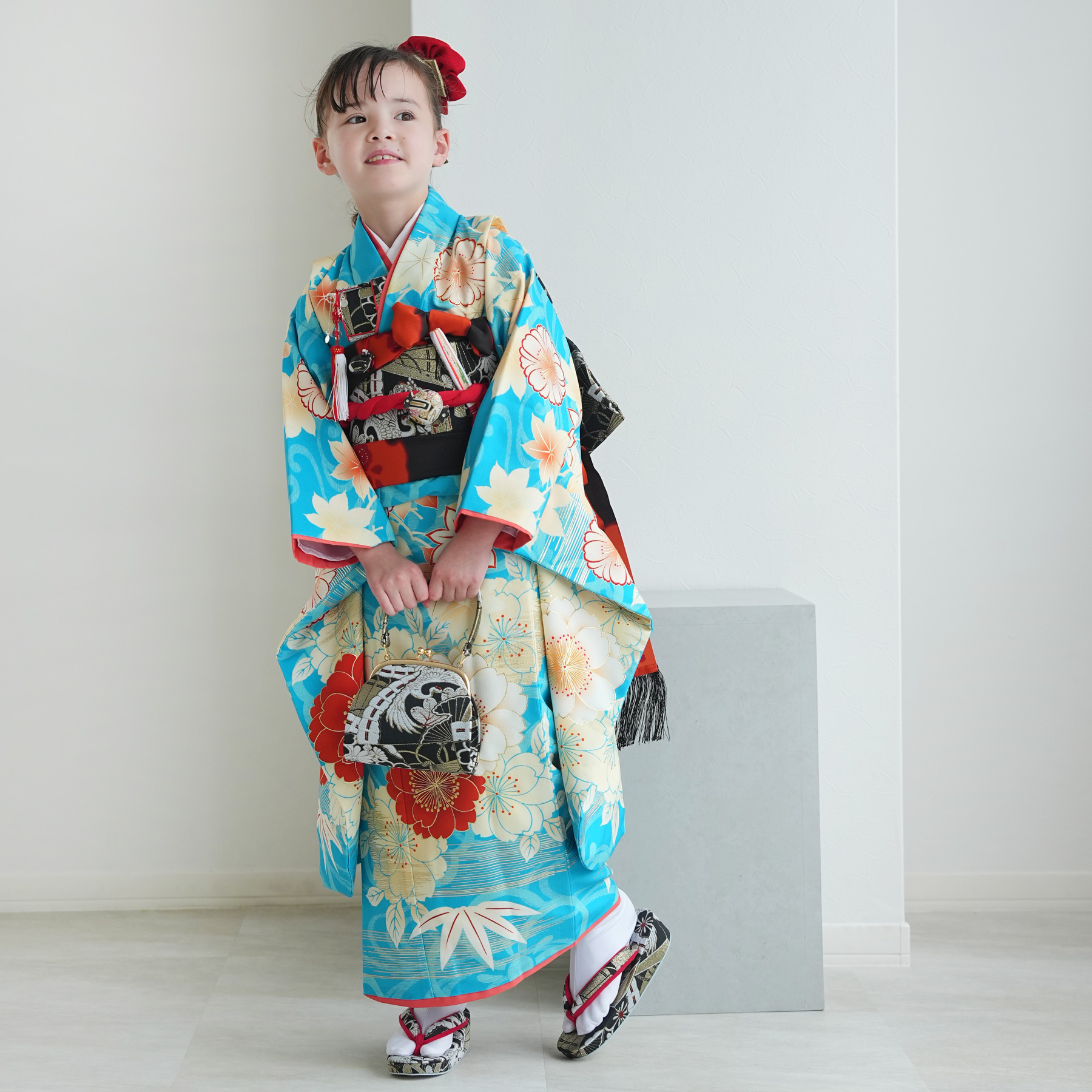 レンタル 七五三 着物 7歳 京舞 女の子 四つ身 絵羽 色づく八重桜