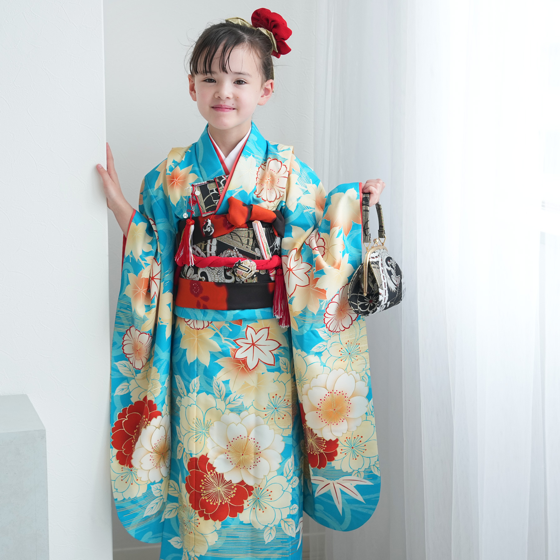 レンタル 七五三 着物 7歳 京舞 女の子 四つ身 絵羽 色づく八重桜