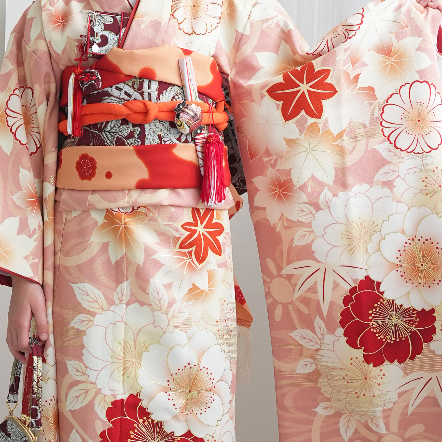 レンタル 七五三 着物 7歳 京舞 女の子 四つ身 絵羽 色づく八重桜