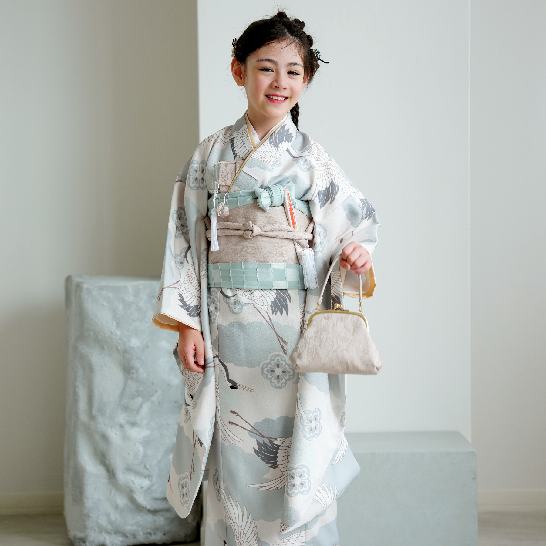 七五三 着物 7歳 女の子 ひよこ商店 四つ身 ミント吉祥鶴 販売 振袖