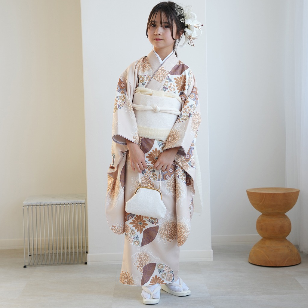 振袖 女の子 小学生 10歳 ひよこ商店 振袖セット エクリュ七宝 ハーフ