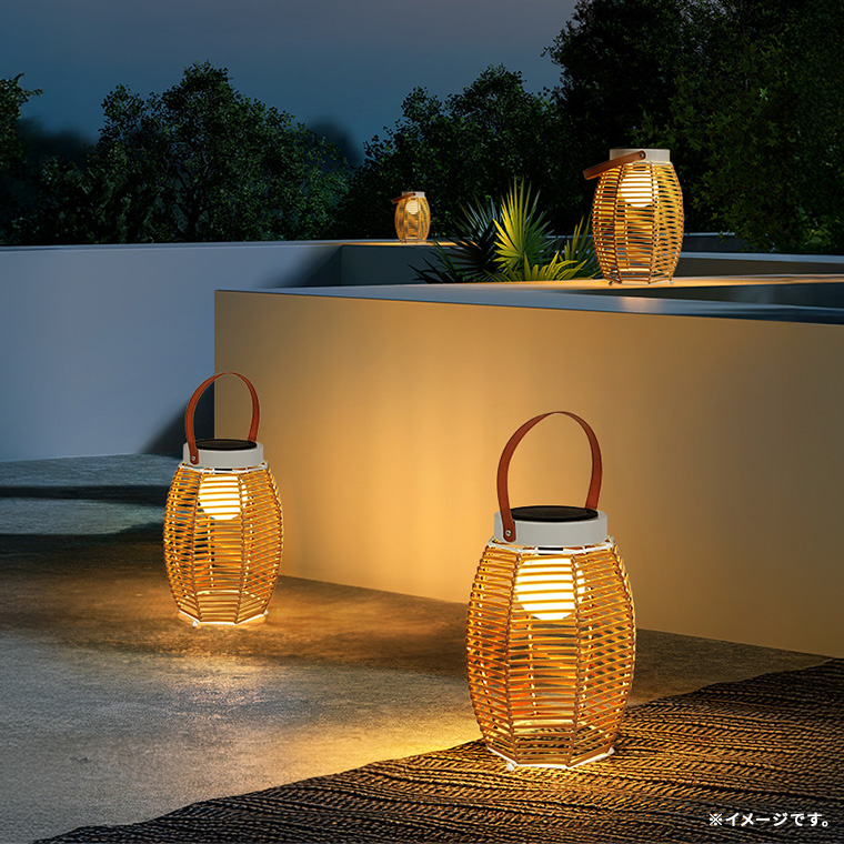 DENKO HOME（電光ホーム） ソーラー ガーデンライト モダン 籐ランタン