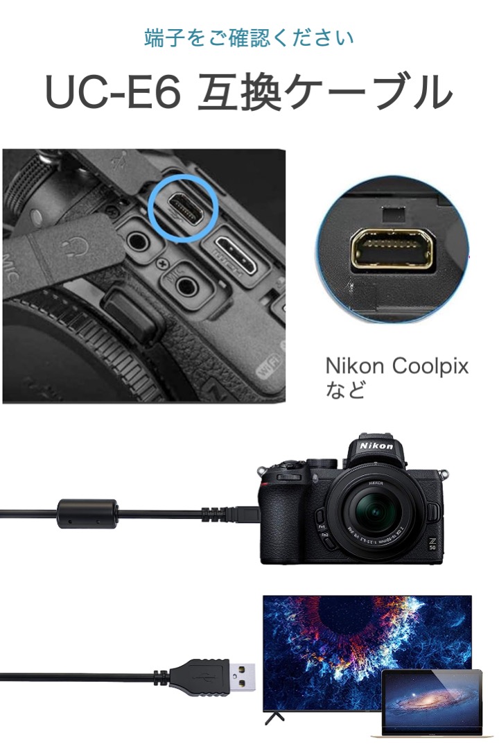 Nikon 互換 ケーブル 1m ニコン UC-E6 インターフェースケーブル 充電