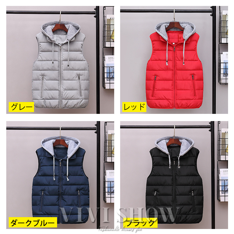 中綿ベスト メンズ ベスト ダウンベスト アウター フード付き 軽量