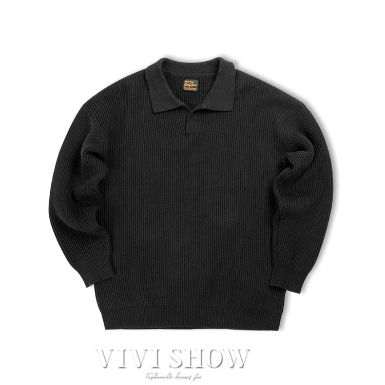 メンズ ニットソー ポロシャツ 長袖 襟付きセーター 無地 カッコイイ