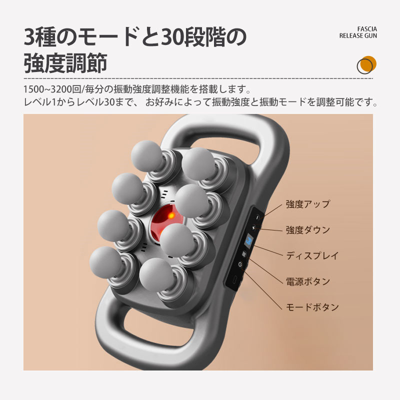 マッサージガン 筋膜リリース 電動 強力 8つヘッド 充電式 マッサージ