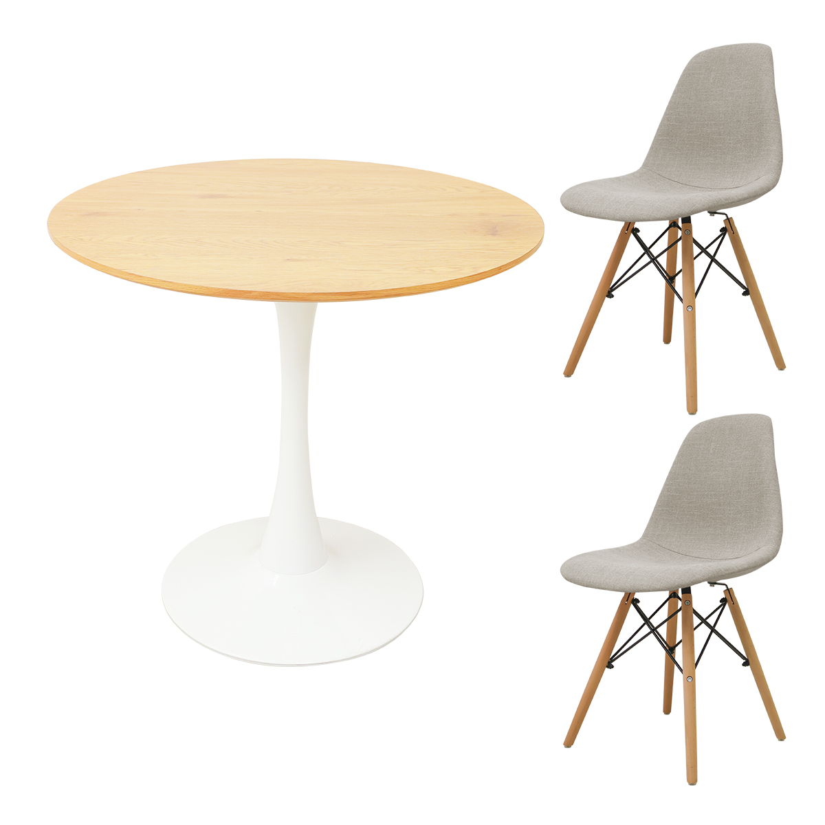 カフェテーブル 3点セット 80cm 二人用 円形 ラウンドテーブル 木目