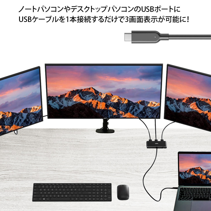 いきなり3画面マルチモニタセット USB-C1本で接続完了 らくらく複数
