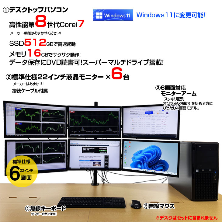 日本HP 【3/4-16まで24インチ】トレーディングPC FX 株 デイトレ 6画面