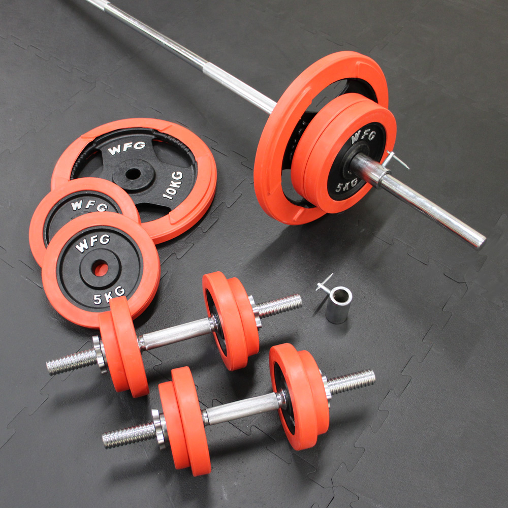 WILD FIT（ワイルドフィット） バーベルダンベルセット 70kg 赤ラバー