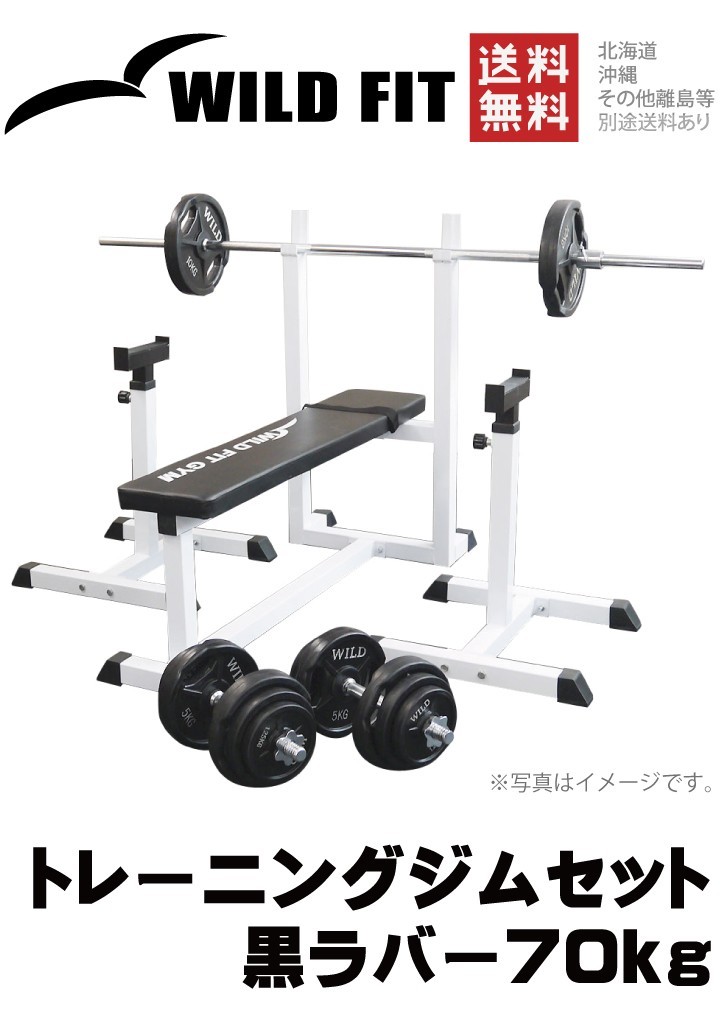 WILD FIT（ワイルドフィット） トレーニングジムセット 黒ラバー 70kg