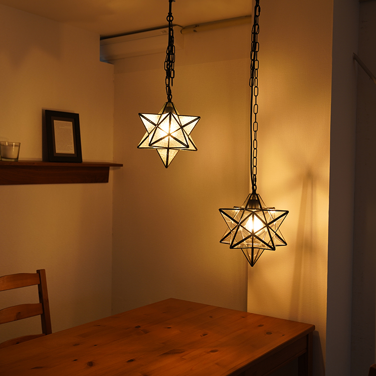 ペンダントライト 星型 1灯 E26 LED 間接照明 型板ガラス アンティーク