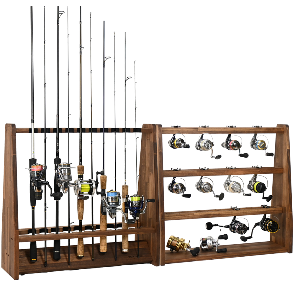 WOODWORKS ロッドスタンド 両面19本掛 (フェルト：ブラック)+ リール