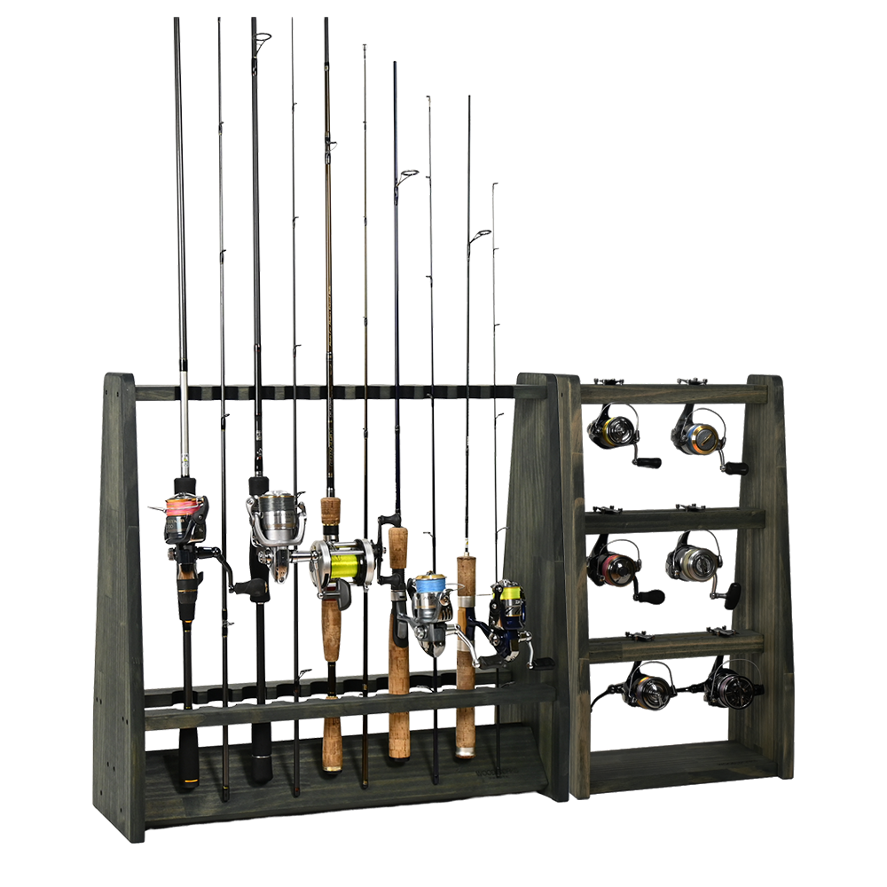 WOODWORKS ロッドスタンド 両面19本掛 (フェルト：ブラック)+ リール