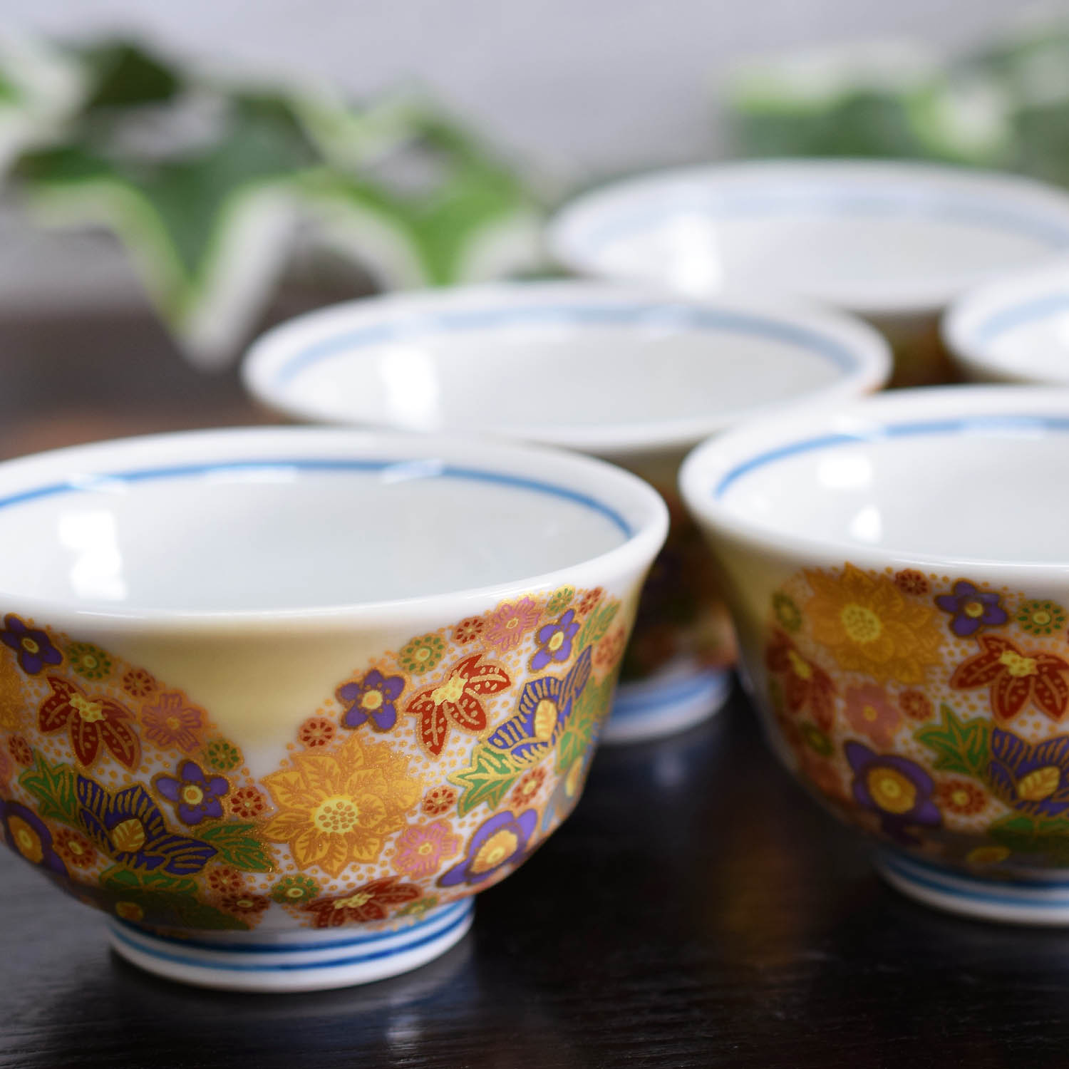 九谷焼 来客用 湯呑み 5客セット 花詰 高級 和食器 湯呑み茶碗 : 和座