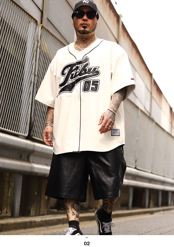FUBU（フブ） ベースボールシャツ 半袖 レザー 野球 ゲームシャツ