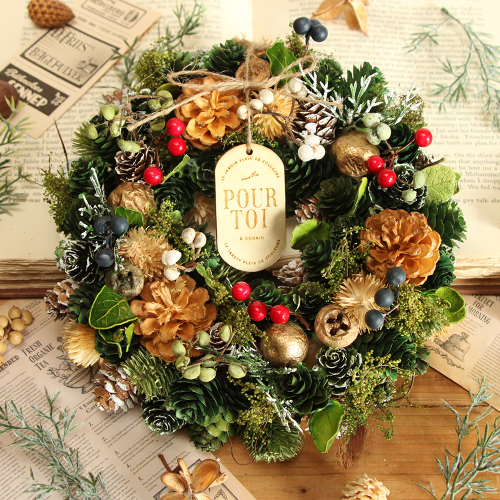 クリスマス リース 即日出荷 ドライ木の実のクリスマスリースM 玄関