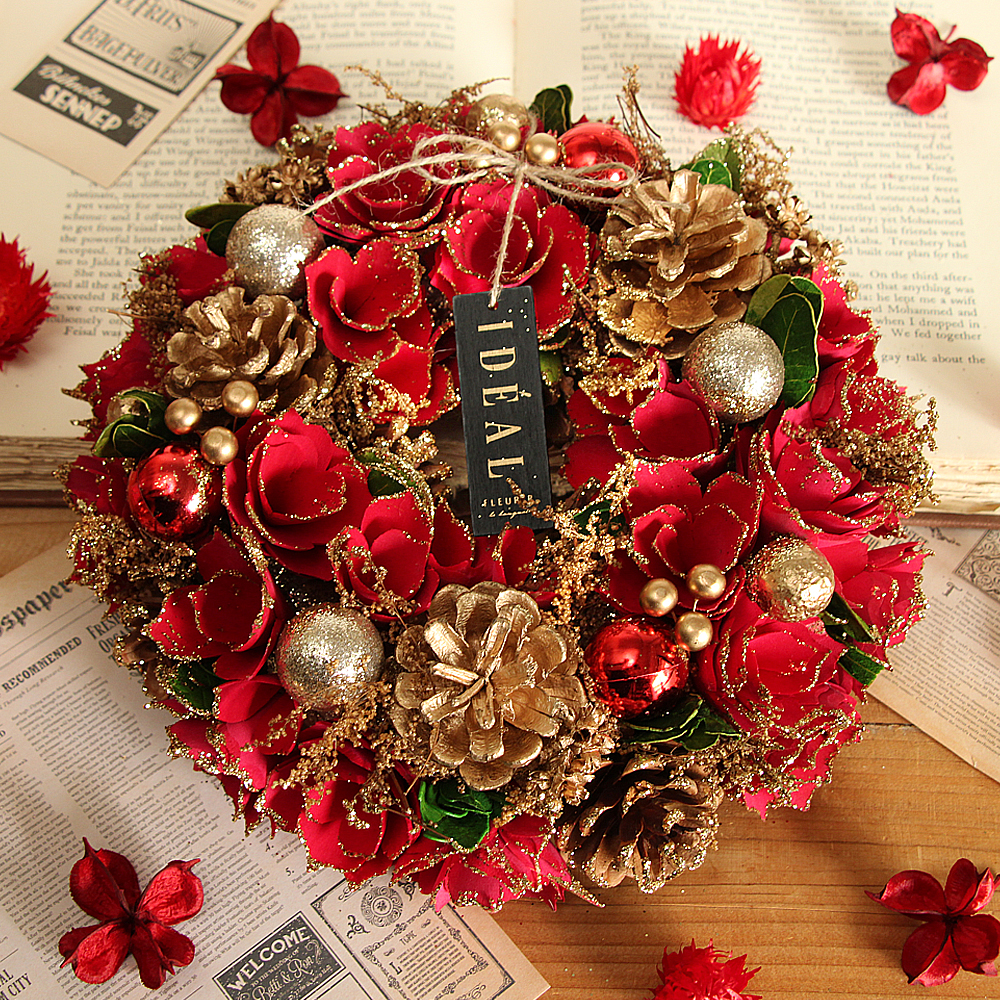 クリスマス リース 即日出荷 ドライ木の実のクリスマスリースM 玄関