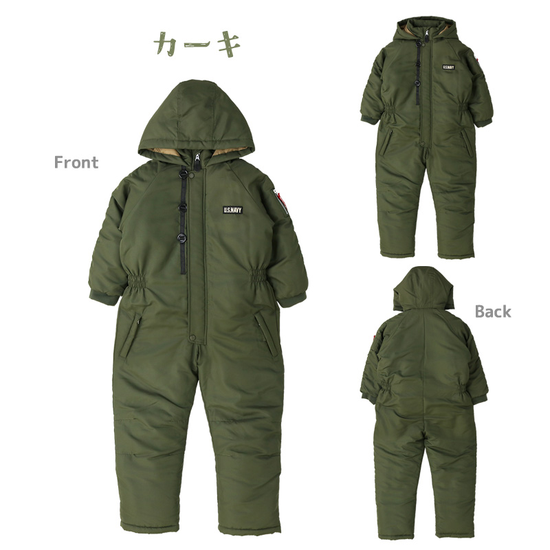 キッズ ジャンプスーツ 男の子 防寒 中綿 撥水加工 フード 110cm 120cm