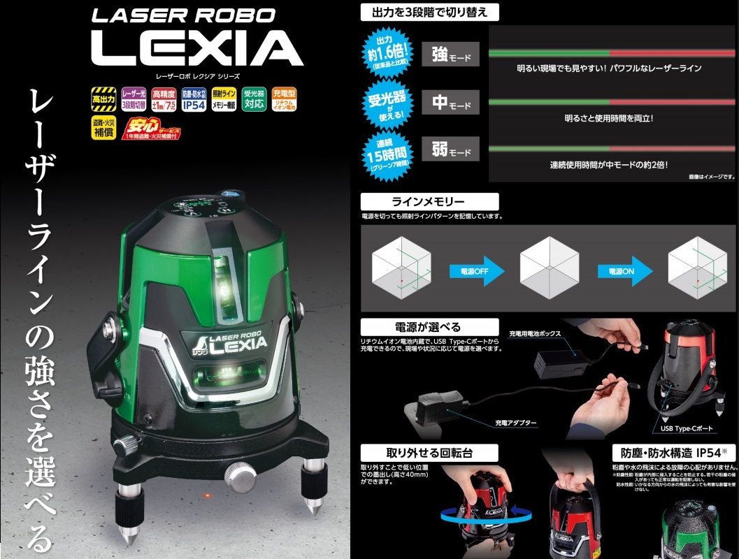 シンワ レーザー墨出し器 70854 レーザーロボ LEXIA 41 グリーン 受光