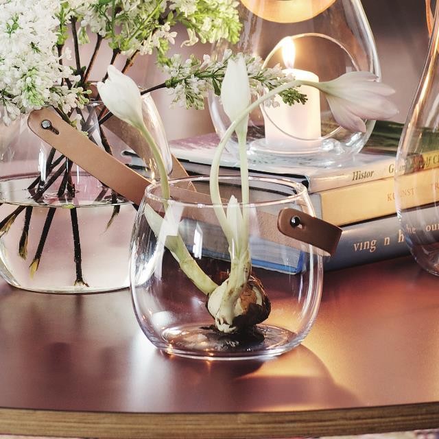 ホルムガード ガラスポットH12cm レザーハンドル付き 小物入れや