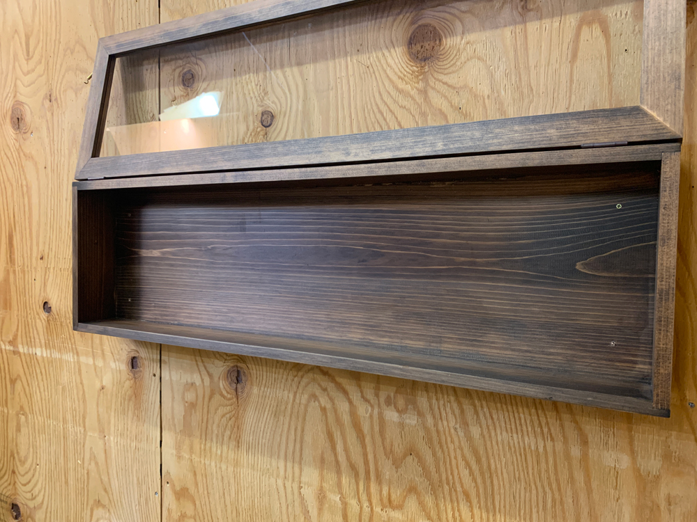 ディスプレイケース 上開き ダークブラウン 70×9×20cm 取手無し ヨコ型