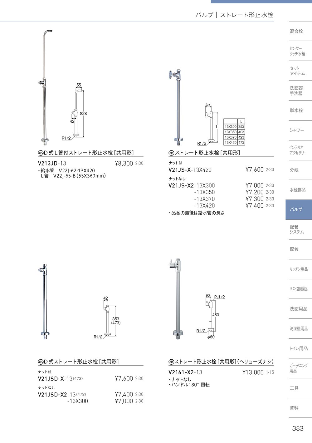 SANEI 【V21JS-X2-13X420】 《KJK》 三栄水栓 ストレート形止水栓 ωα0
